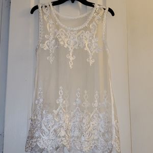 Embroidered white see-through tank